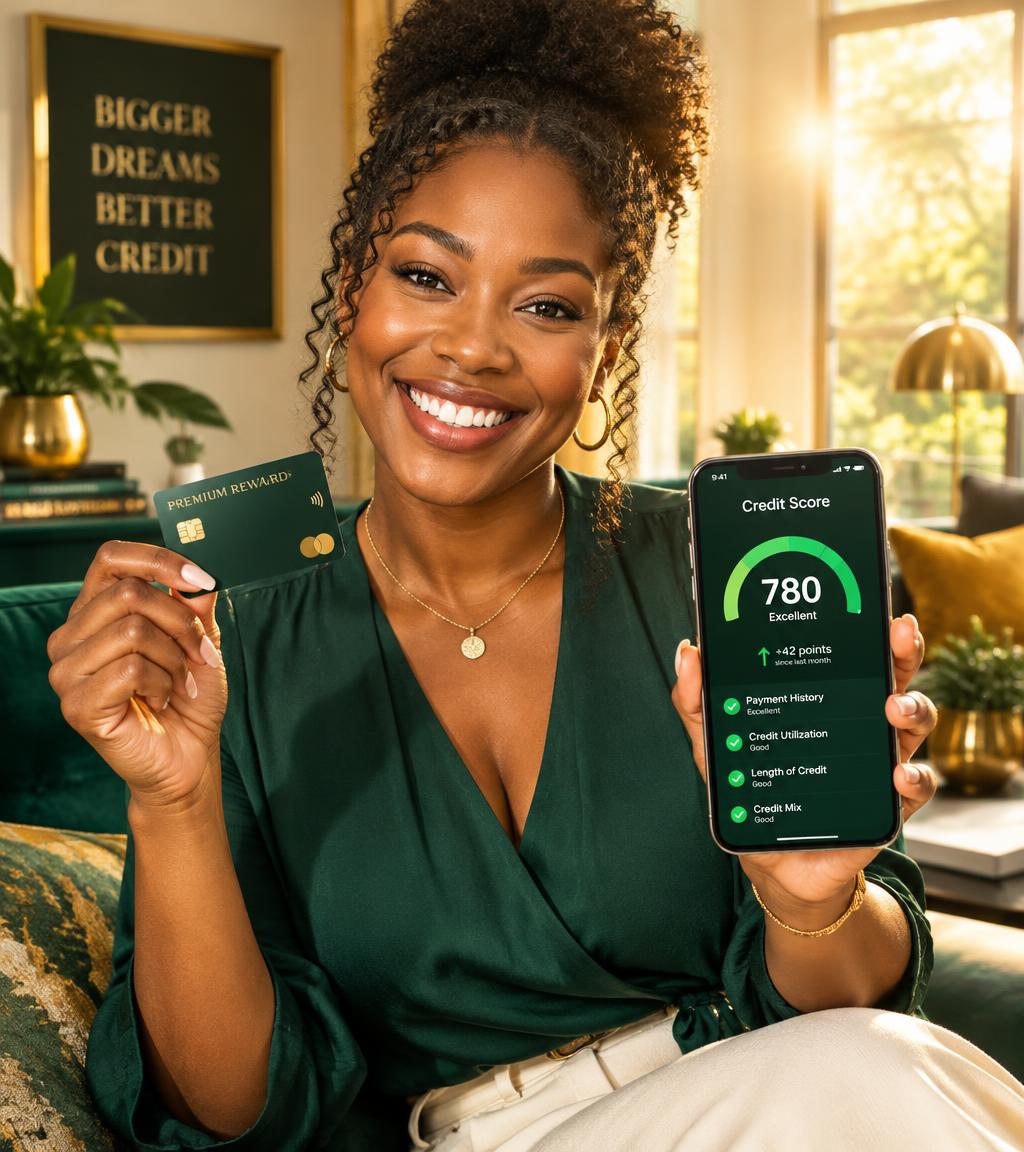 Happy customer showing an improved credit score